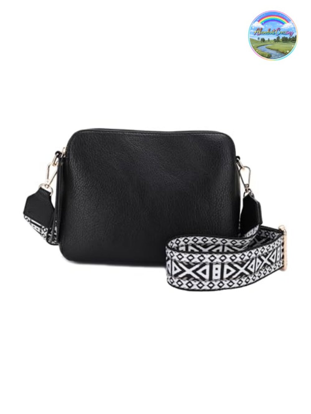 Faux Leather Triple Compartment Lock and Key Lightweight Crossbody Purse with